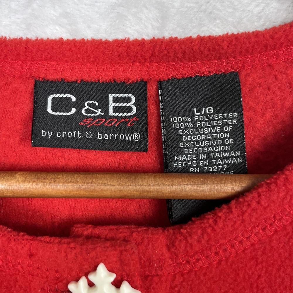 Vintage Christmas Cardigan Button Sweater L Fleece Red Gray Snowman Ski Grandma - Picture 2 of 11